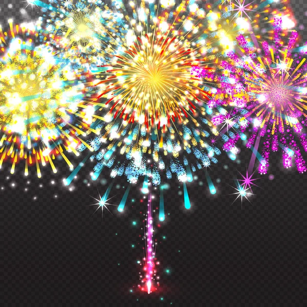 Ünnepi tűzijáték Salute tört meg átlátszó háttér vektor illusztráció — Stock Vector