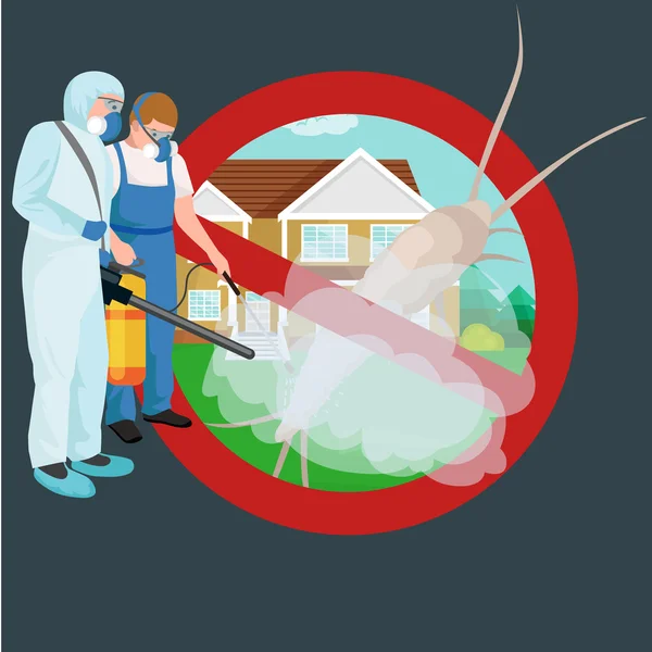 Concepto de control de plagas con insectos exterminador silueta plana vector ilustración — Vector de stock