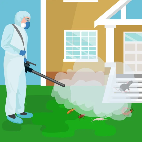 Pest control konceptet med insekter exterminator silhouette platt vektor illustration — Stock vektor