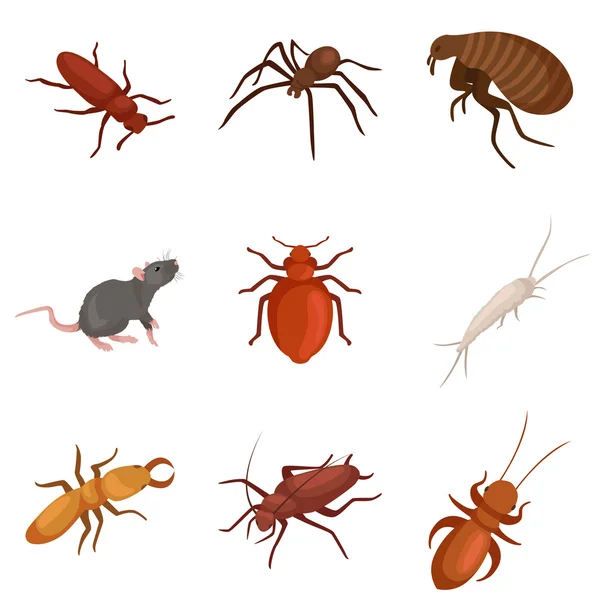 Pest control konceptet med insekter exterminator silhouette platt vektor illustration — Stock vektor