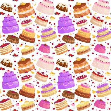 Pasta simge seti, doğum günü yemeği, tatlı tatlı, izole illüstrasyon vektör.