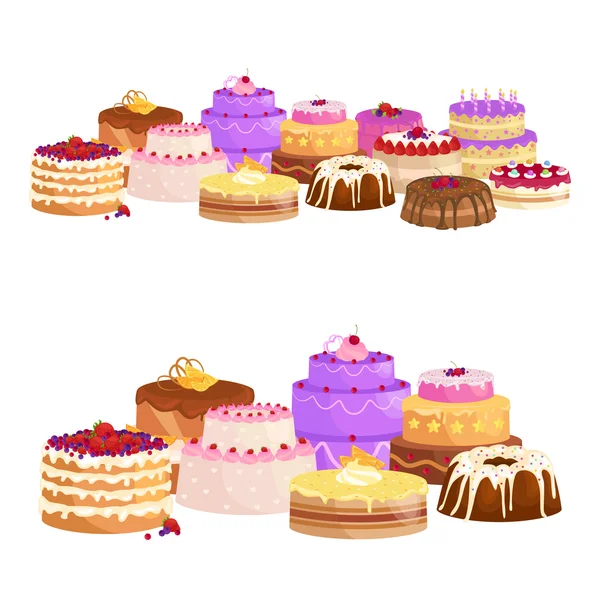 Vector cake icon set, Birthday food, sweet dessert, isolated illustration. — Stock Vector