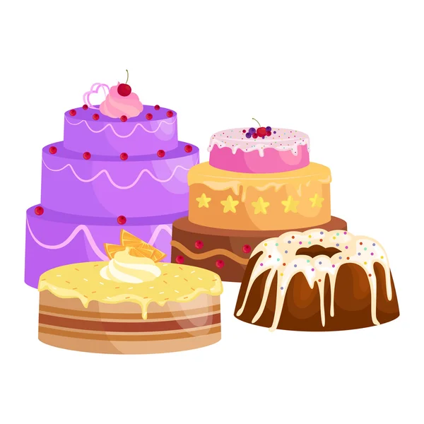Pastelero cocinero personaje de dibujos animados chef con pastel. Conjunto de ilustraciones vectoriales — Vector de stock
