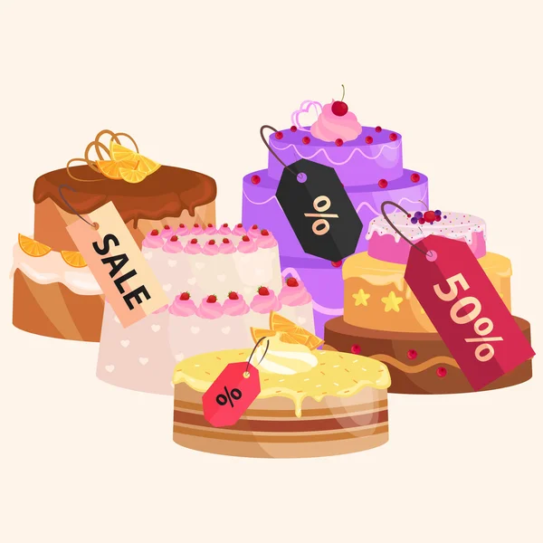 Confiserie Vente. Ensemble de bonbons, gâteaux. desserts. illustration vectorielle — Image vectorielle