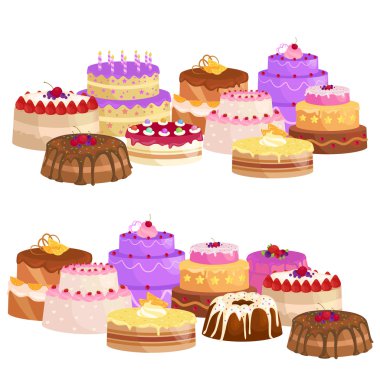 Tatlılar Pastalar ile farklı doldurma, çikolatalı tatlı vektör çizim set
