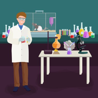 Bilim adamları laboratuvar kavramı adamla araştırma vektör çizim yapma