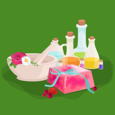 Doğal el yapımı Sabun ve zeytin illüstrasyon vektör