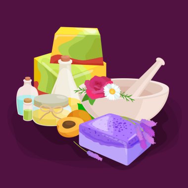 Doğal el yapımı Sabun ve zeytin illüstrasyon vektör