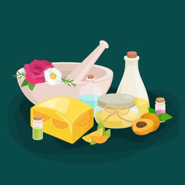 Doğal el yapımı Sabun ve zeytin illüstrasyon vektör