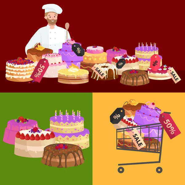 Confectionery shop Sale. Set of sweets, cakes. desserts. vector illustration — Stock Vector