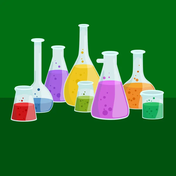 Química educación equipo de laboratorio de investigación, tubo de vidrio de laboratorio de ciencia, vector — Archivo Imágenes Vectoriales