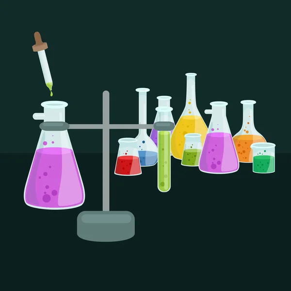 Química educación equipo de laboratorio de investigación, tubo de vidrio de laboratorio de ciencia, vector — Archivo Imágenes Vectoriales