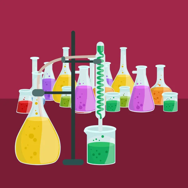 Kimya eğitim araştırma laboratuvarı ekipmanları, bilim laboratuvar cam tüp, vektör — Stok Vektör