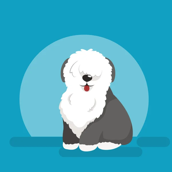 Illustration of sitting funny dog, Old English Sheepdog — Stock Vector