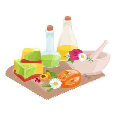 Doğal el yapımı Sabun ve zeytin illüstrasyon vektör