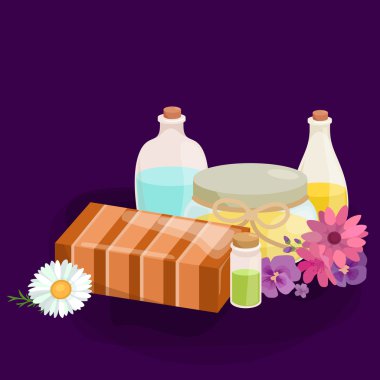 Doğal el yapımı Sabun ve zeytin illüstrasyon vektör