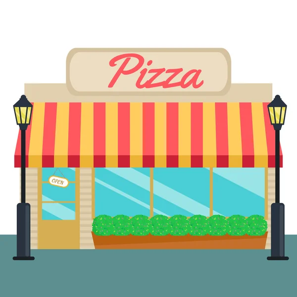 Magasins de pizza et magasin avant style plat. Illustration vectorielle — Image vectorielle