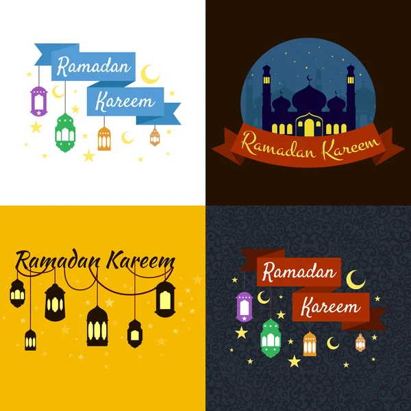 Zadowolony Ramadan Kareem, pozdrowienie tła ilustracji zestaw — Zdjęcie stockowe