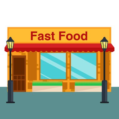 Fast food Salonu, açık store düz stil. Vektör çizim