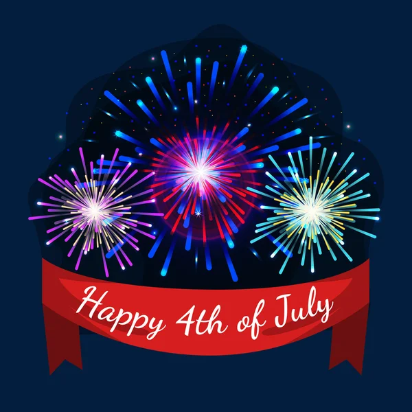Szczęśliwy, 4 lipca, Dzień Niepodległości Vectoor fireworks z taśmy greating — Zdjęcie stockowe