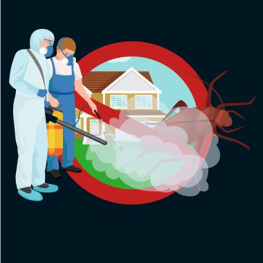 Haşere kontrol kavramı böcekler yok edici siluet düz vektör çizim ile