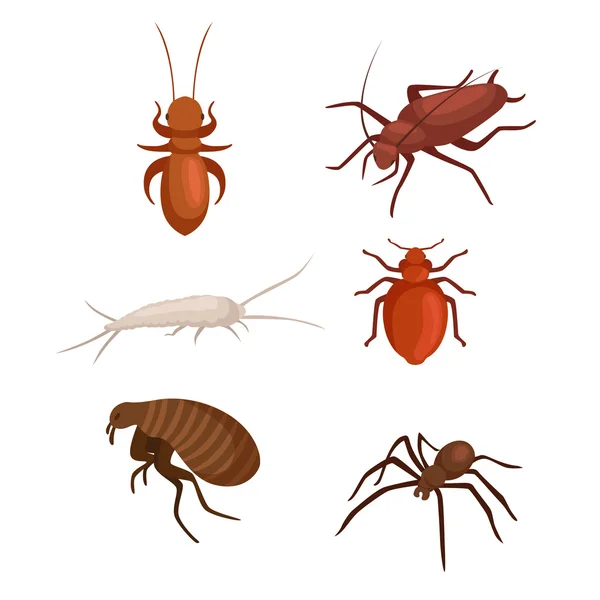 Concepto de control de plagas con insectos exterminador silueta plana vector ilustración — Archivo Imágenes Vectoriales