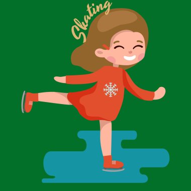 Sevimli küçük kız buz pateni çocuklar spor donmuş yüzeyi