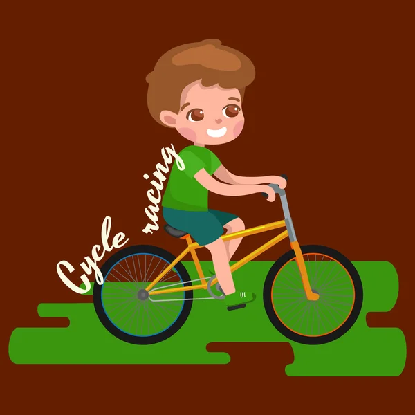 Boy cycling, racing kids sport, physical activity vector illustration — Stock Vector