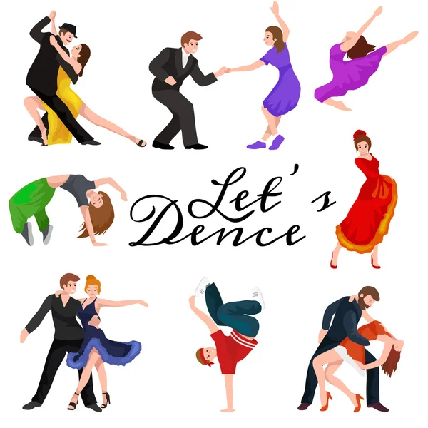 Χορό ανθρώπους, χορευτής Bachata, Hiphop, Salsa, ινδική, μπαλέτο, λωρίδα, ροκ εν ρολ, σπάσει, Flamenco, Tango, σύγχρονη, χορός της κοιλιάς εικονόγραμμα εικονίδιο. Χορευτικό στυλ σχεδιασμού έννοια συνόλου — Διανυσματικό Αρχείο