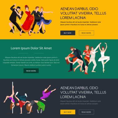 Dans modern dans, Ortaklar dans bachata, dans Stil tasarım kavramı kümesi, geleneksel dans düz simgeler izole vektör çizim, erkek ve kadın balo salonu dans çift vektör çizim.