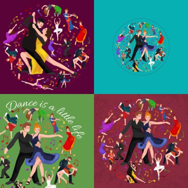 Dans modern dans, Ortaklar dans bachata, dans Stil tasarım kavramı kümesi, geleneksel dans düz simgeler izole vektör çizim, erkek ve kadın balo salonu dans çift vektör çizim.