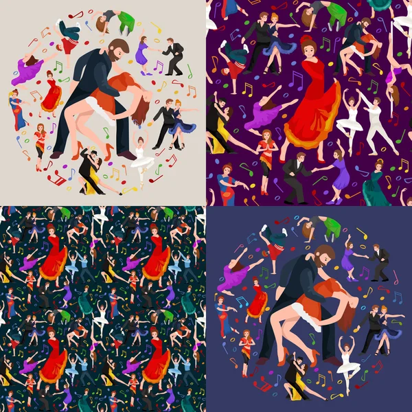 Dancing People, Dancer Bachata, Hiphop, Salsa, Indian, Ballet, Strip, Rock and Roll, Break, Flamenco, Tango, Contemporain, Belly Dance Pictogram Icône. Jeu de concept de style de danse — Image vectorielle