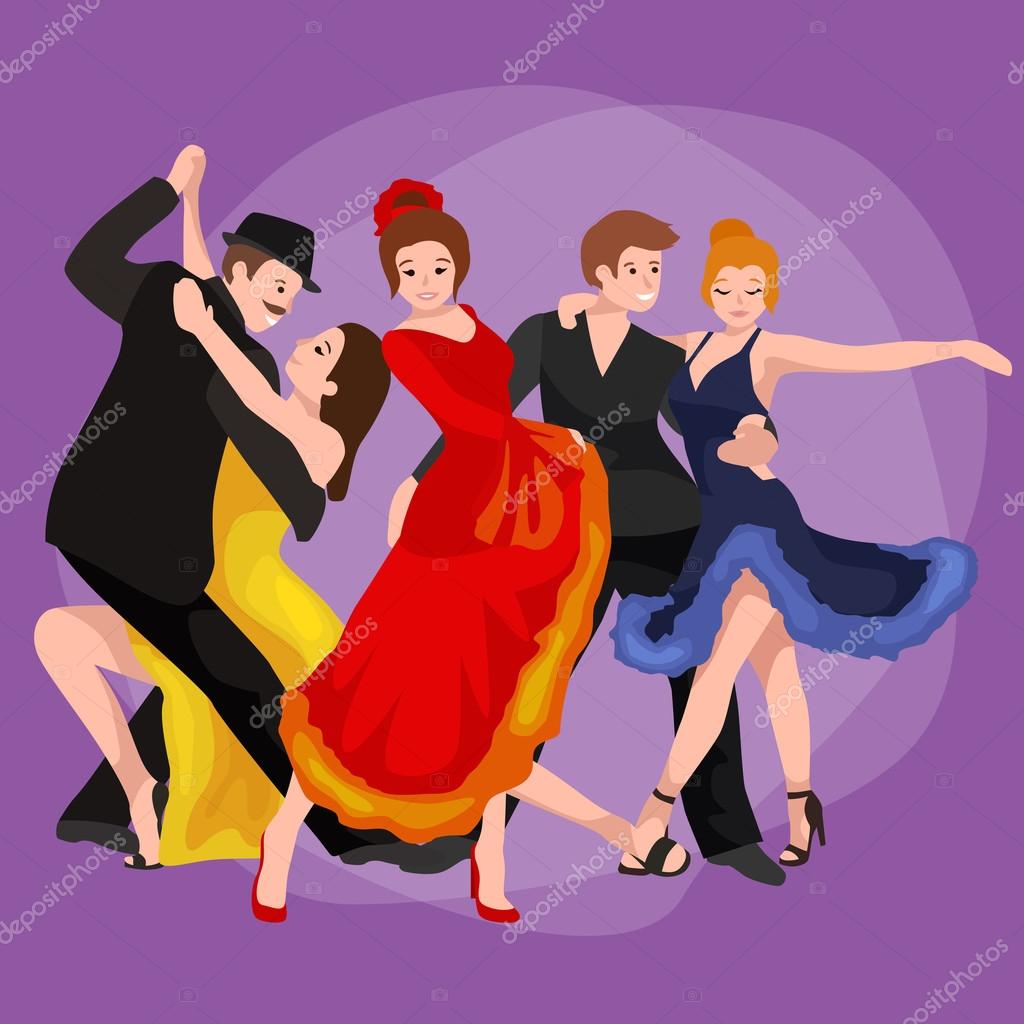 Vector illustration of couple dancing modern dance, Partners dance ...