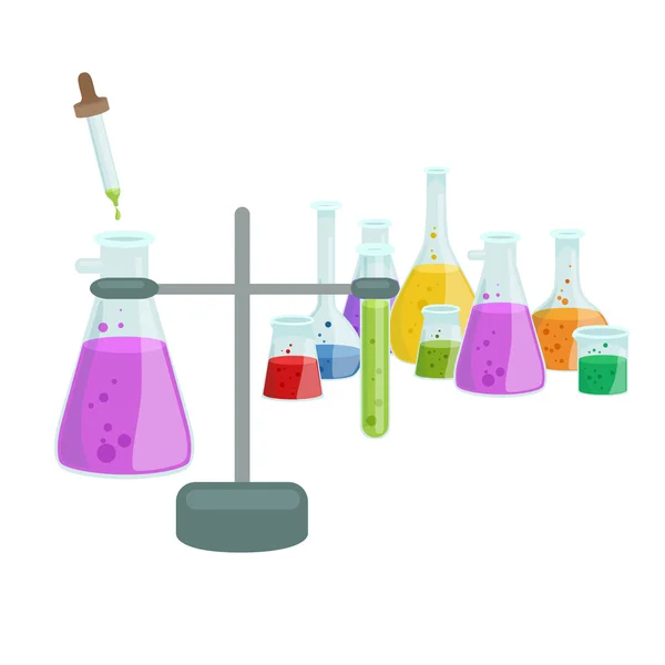 Chemie onderwijs onderzoek laboratoriumapparatuur, science lab glazen buis, vector — Stockvector