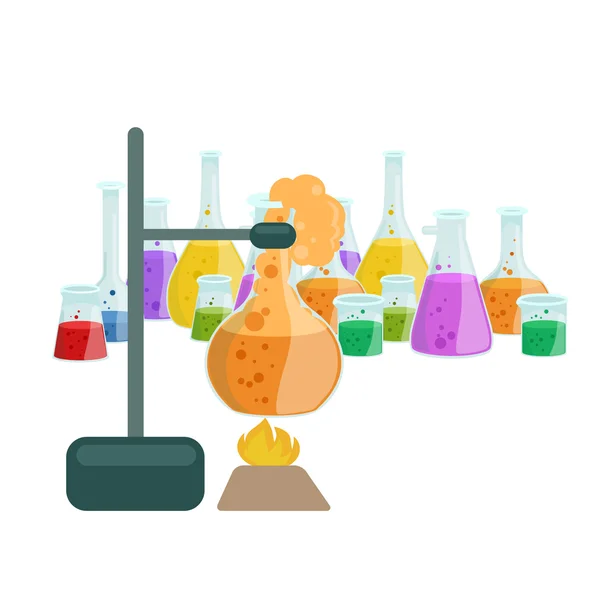 Química educación equipo de laboratorio de investigación, tubo de vidrio de laboratorio de ciencia, vector — Vector de stock