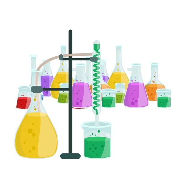 Química educación equipo de laboratorio de investigación, tubo de vidrio de laboratorio de ciencia, vector — Vector de stock