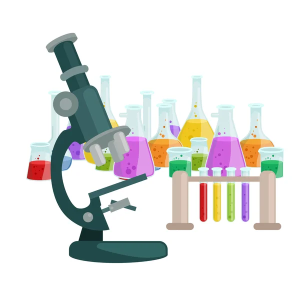 Vybavení pro výzkum laboratorní chemie vzdělání, věda laboratorní skleněné trubice, vektor — Stockový vektor