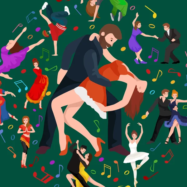 Vektor illustration av par dansar modern dans, Partners dansen bachata, Dancing Formatuppsättning design koncept, traditionell dans platt ikoner isolerade vektor illustration, Man och kvinna sällskapsdans. — Stock vektor