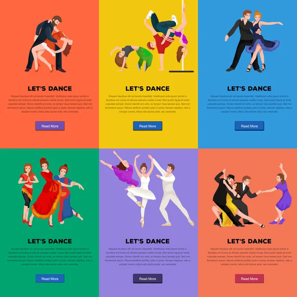 Ilustración vectorial de danza en pareja danza moderna, bachata de baile de parejas, Conjunto de concepto de diseño de estilo de baile, iconos planos de danza tradicional ilustración vectorial aislada, Baile de salón de hombre y mujer . — Vector de stock