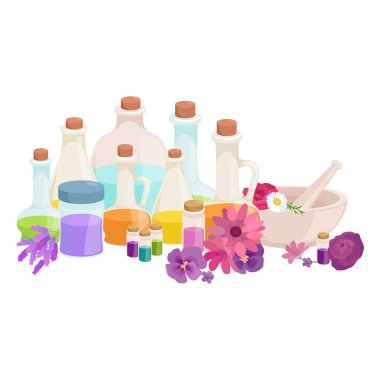 Organik temel aroma yağı ve sabun bar setiyle şişeleri
