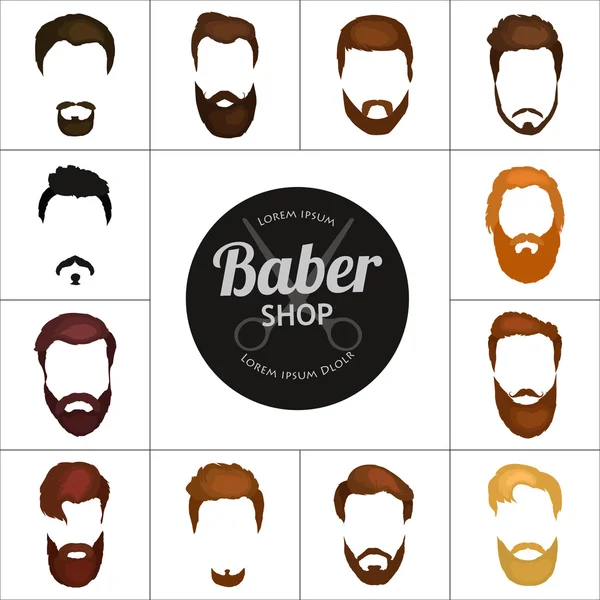 男子卡通发型与胡须和胡子背景。带独立时髦发型图标的矢量插图 . — 图库矢量图片