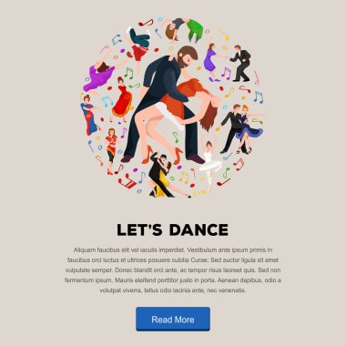 Kizomba parlak kostümleri dans çift. Ortaklar dans bachata, mutlu insanların adam ve kadın balo salonu dans poster, Bachata, roomba salsa Latin dans kavramı poster için vektör çizimi