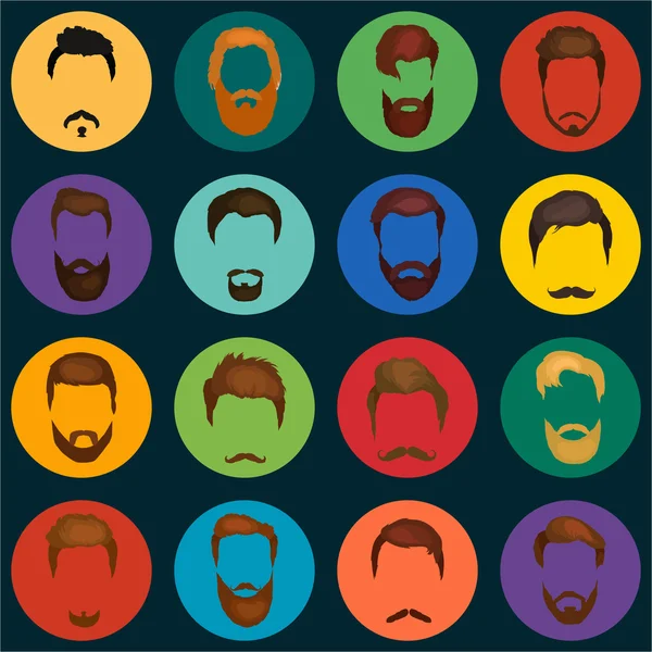 Tipos de corte de pelo de moda para hombre de peluquería. Colección aislada de diseño de barbas mans, corte de pelo de heredero de la cabeza y mustaches.Hipster pelo y barbas, conjunto de ilustración de vectores de moda. Peinado de barbas — Vector de stock