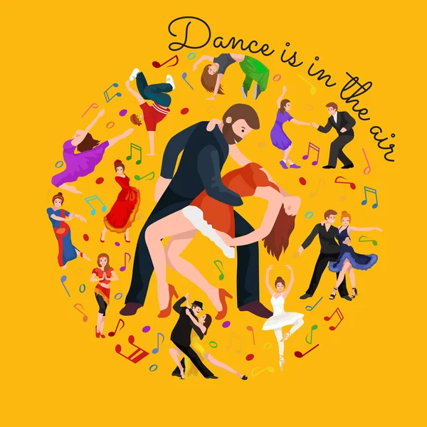 Paar Kizomba dansen in heldere kostuums. Vectorillustratie van partners dans bachata, gelukkig volkeren man en vrouw stijldansen poster, Bachata, roomba salsa latino danser concept voor poster — Stockvector