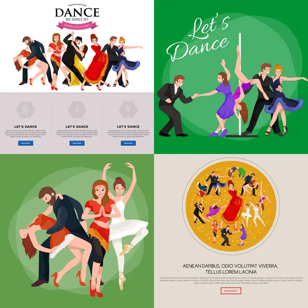 Dansende mensen, danser Bachata, Hiphop, Salsa, Indische, Ballet, Strip, Rock and Roll, breken, Flamenco, Tango, modern, buikdans Pictogram pictogram. Stijl van concept ontwerpset dansen — Stockvector