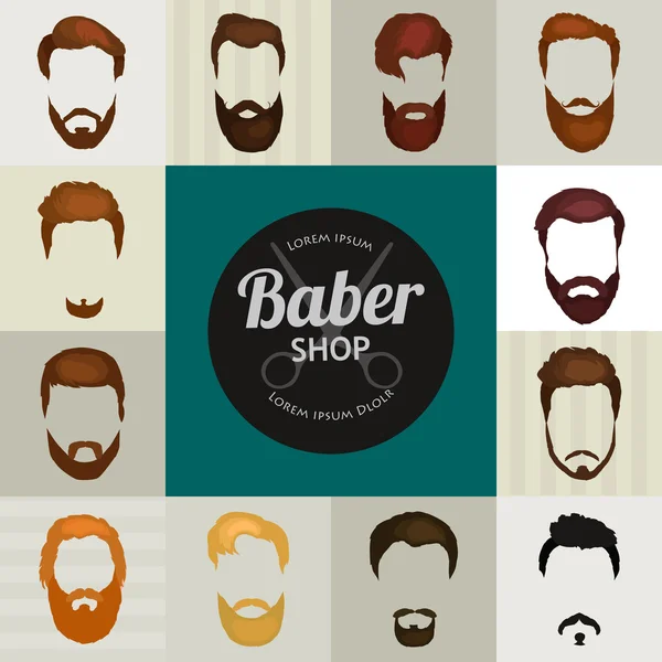 Mans conjunto de pelo de barbas y bigotes vector. Estilo Hipster barbas de moda y cabello ilustración aislada. Peinado de la gente icono, colección de barbas y bigotes para barbería. — Vector de stock