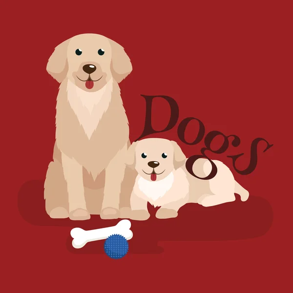 Bonito pequeno cachorro e cachorro, adorável animais de estimação fundo, animal doméstico com pedigree vetor ilustração pictogramas — Vetor de Stock