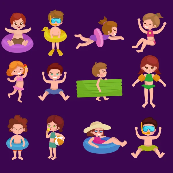 Chica y niño en traje de baño aislado, vacaciones de verano de los niños — Vector de stock