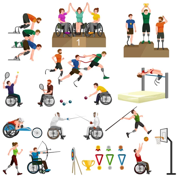 Handicap Sport Paralympische spelen stok figuur Pictogram pictogrammen uitschakelen — Stockvector