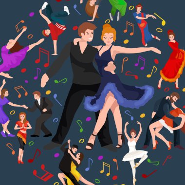 Dans insanlar, dansçı Bachata, Hiphop, Salsa, Hint, bale, şerit, Rock and Roll, mola, flamenko, Tango, çağdaş, oryantal dans sembol simge. Tasarım kavramı kümesi tarzı dans